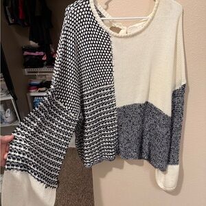 Blu Pepper Navy & White Knit Sweater with tie back